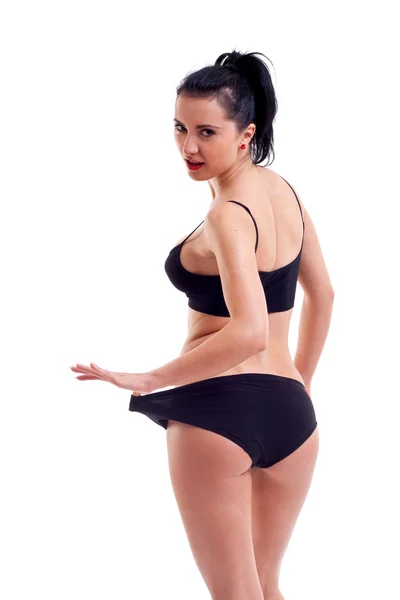 Zpět Obrázek Sexy Žena Tahání Její Spodní Prádlo — Stock fotografie