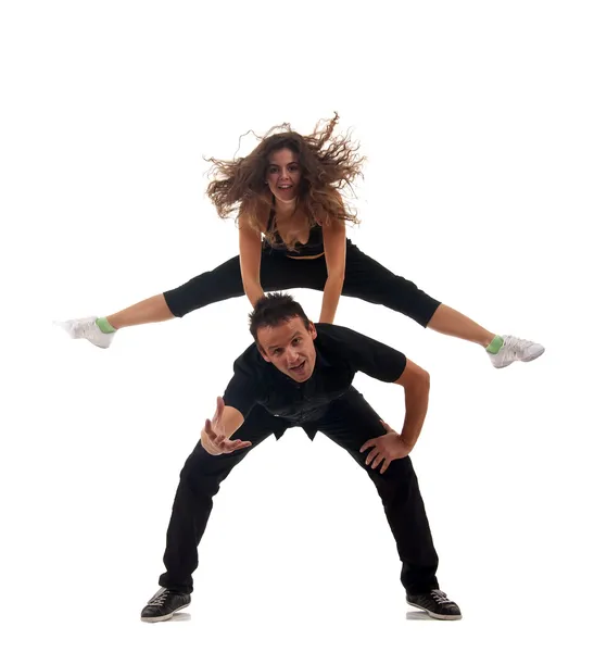 Paar Moderner Tänzer Posiert Vor Weißem Hintergrund — Stockfoto