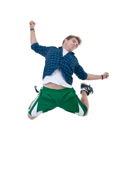 Cool Looking Dancer Makes Difficult Jump White — Stock Photo, Image
