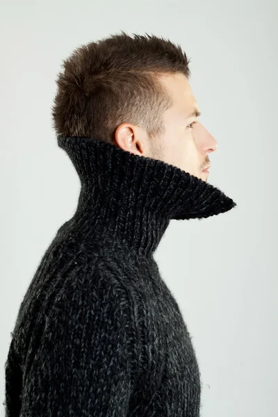 Seitenansicht Eines Männlichen Models Wollhemd — Stockfoto