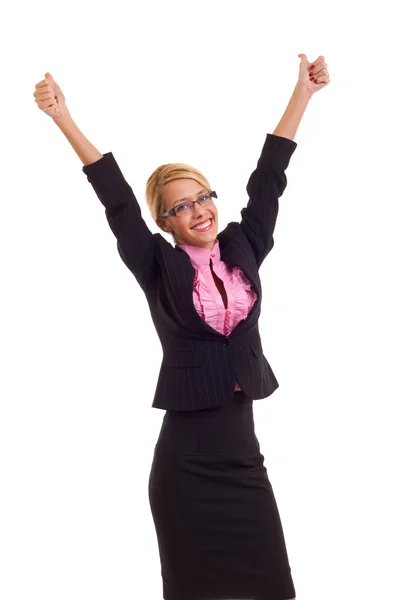 Biznes kobieta podekscytowany podając kciuki się. — Zdjęcie stockowe