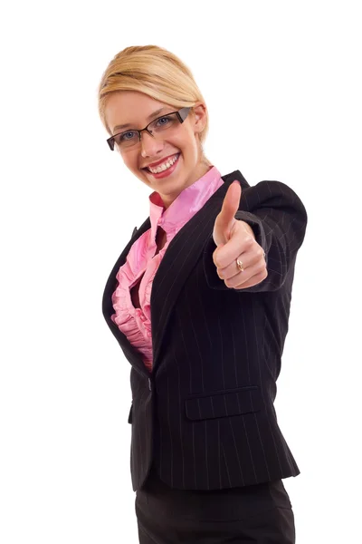 商务女人给标志竖起大拇指 — 图库照片
