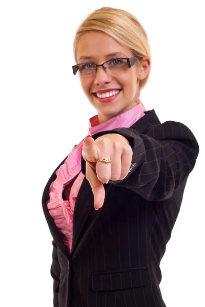 Χαμογελώντας Επιχειρήσεων Γυναίκα Δάχτυλο Που Δείχνει Σας — Φωτογραφία Αρχείου