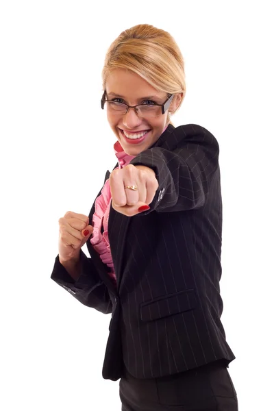 Lächelnde Geschäftsfrau kämpft — Stockfoto