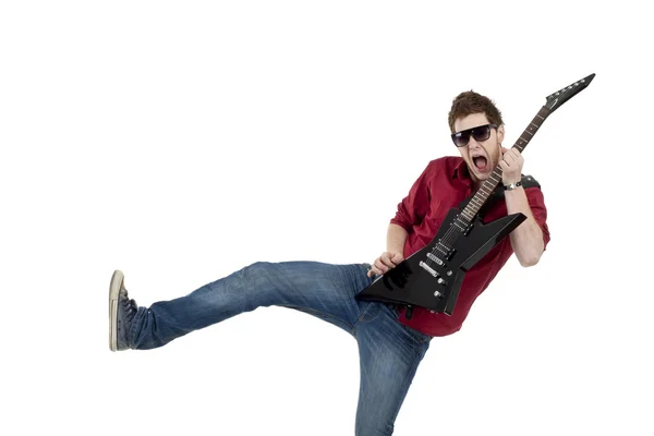 Foto Estrella Rock Tocando Guitarra Aislada —  Fotos de Stock