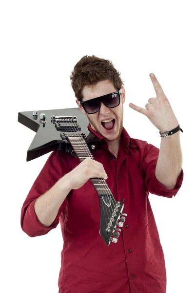 Rock star with guitar and sunglasses — Stock Photo, Image