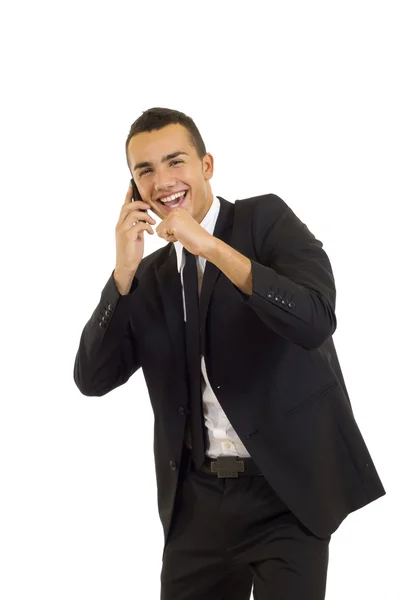 Young Business Man Talking Mobile Phone Laughing — Stock Photo, Image