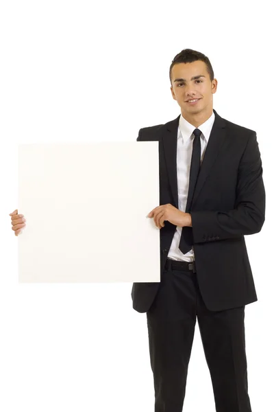 Young Business Man Making Presentation Holding White Board — Stock Photo, Image