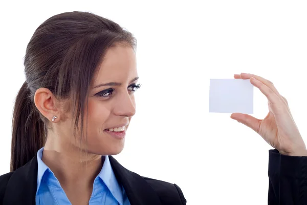 空白のカードを持つビジネス女性 — ストック写真