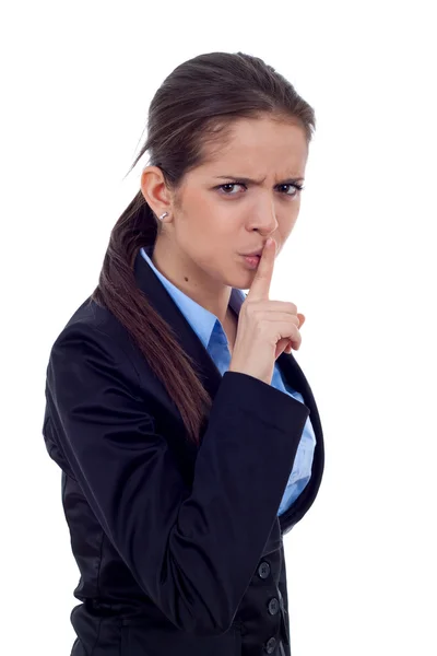 Image Business Lady Suit Holding Her Finger Mouth — Stock Photo, Image