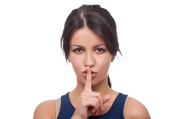 Woman Making Keep Quiet Gesture Isolated White Background — Stock Photo, Image