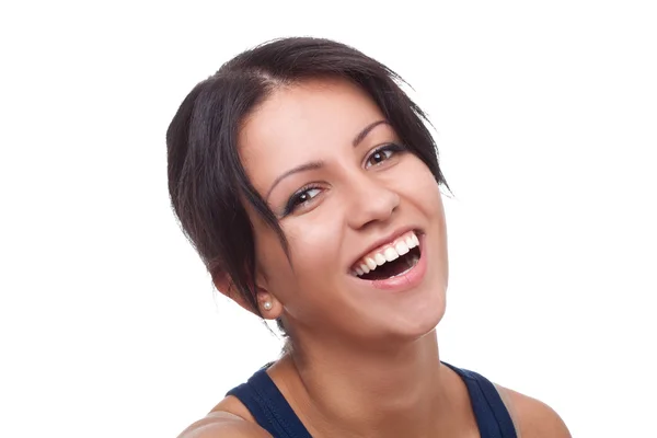 Güzel Genç Gülümseyen Kadın Beyaz Arka Plan Üzerinde Izole — Stok fotoğraf