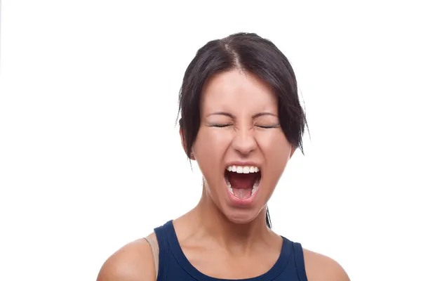 Portrait Young Woman Screaming White Background — Stock Photo, Image