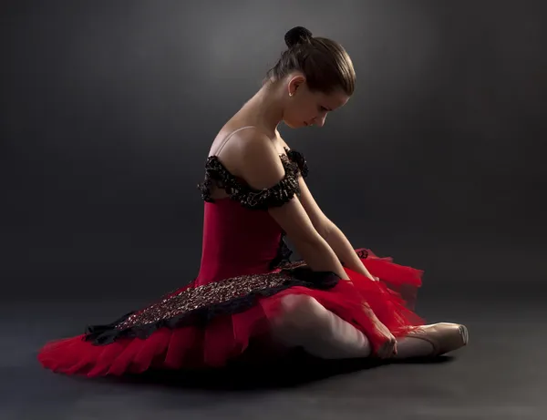 Ballerina in red tutu — Stock Photo, Image
