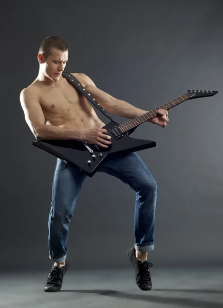 Slavná Rocková Hvězda Hrát Elektrická Kytara — Stock fotografie