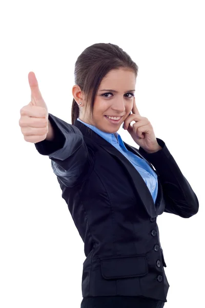 Thumbs up at the phone Stock Photo