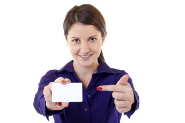 Young pretty woman holding blank business card clipart