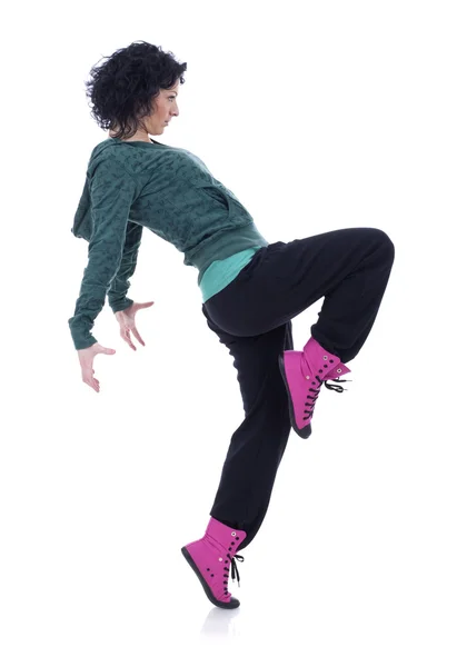 Teenie Mädchen Tanzt Hip Hop Auf Rücken Gestützt Über Weiß — Stockfoto