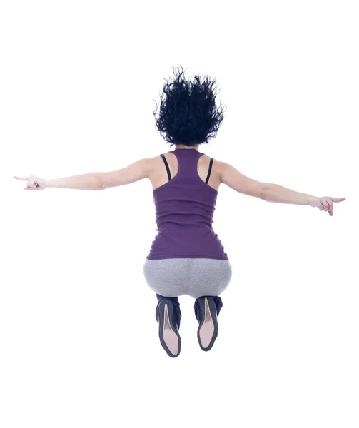 Bailarina Estilo Moderno Saltando Detrás Del Fondo Del Estudio — Foto de Stock