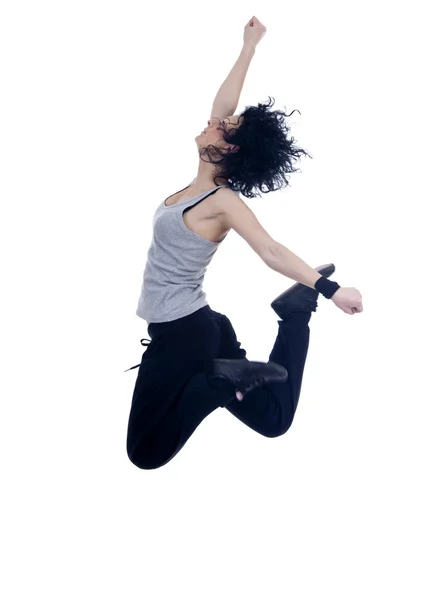 Genç Modern Stil Dansçı Beyaz Zemin Üzerine Atlıyor — Stok fotoğraf