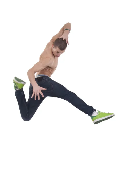 Танцовщица Адель Высоко Прыгает Белом Фоне — стоковое фото