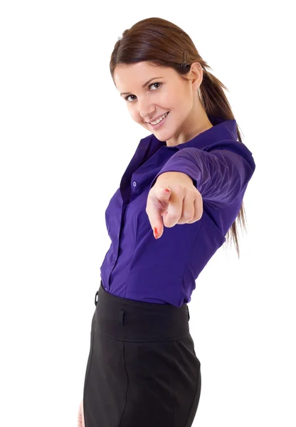 Business woman pointing finger at you — Stock Photo, Image