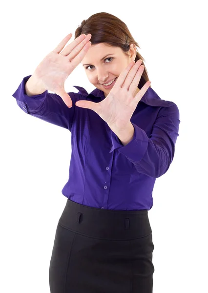 Üzleti nő találat keretezés kéz — Stock Fotó