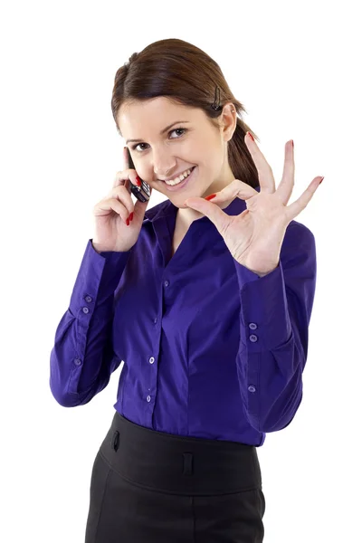 Jovem mulher de negócios indicando sinal ok — Fotografia de Stock