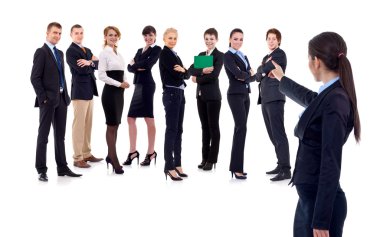 Businesswoman picking somenone from her team clipart