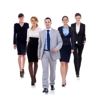 Business man walking and leading his team clipart