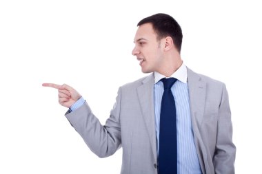 Business man pointing to the side clipart