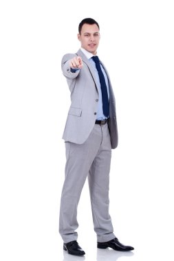 Business man pointing to the camera clipart
