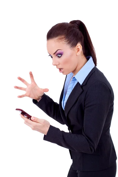 Mulher de negócios gritando no celular — Fotografia de Stock