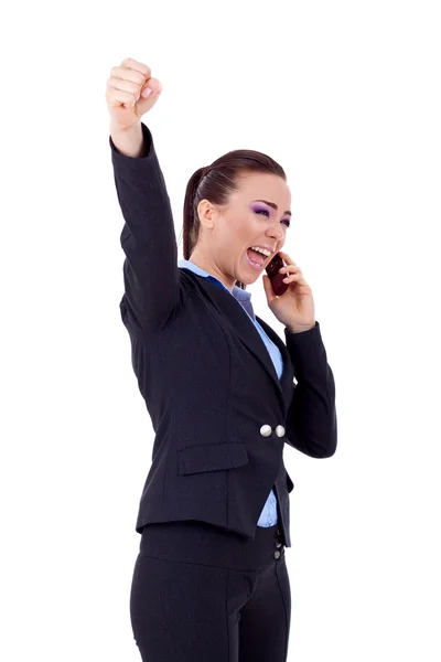 携帯電話の勝利にビジネスの女性 — ストック写真