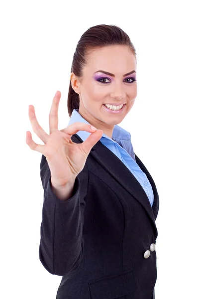 Business woman showing ok sign — Stock Photo, Image
