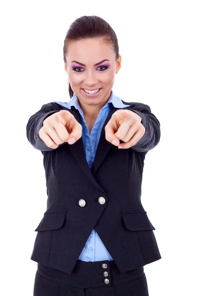 Business woman pointing her fingers — Stock Photo, Image