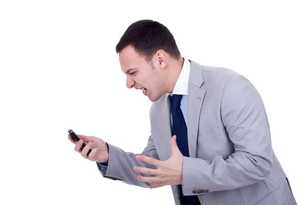 Business man screaming at the phone — Stock Photo, Image
