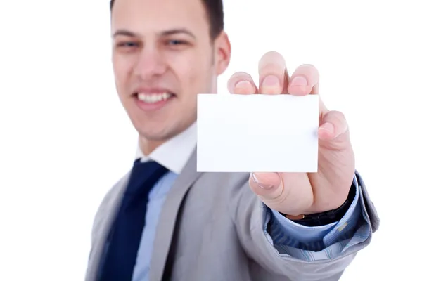 Showing a blank business card — Stock Photo, Image