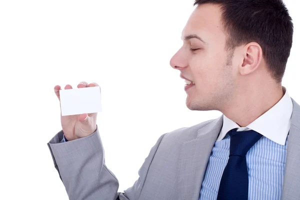 Looking at a business card — Stock Photo, Image