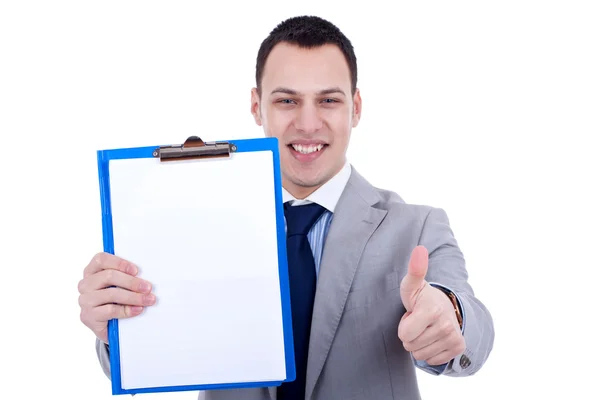 Businessman presenting a clipboard — Stock Photo, Image