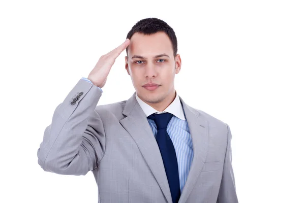 Business man gives salute — Stock Photo, Image