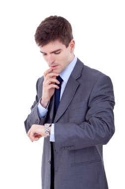 Business man looking at the time clipart