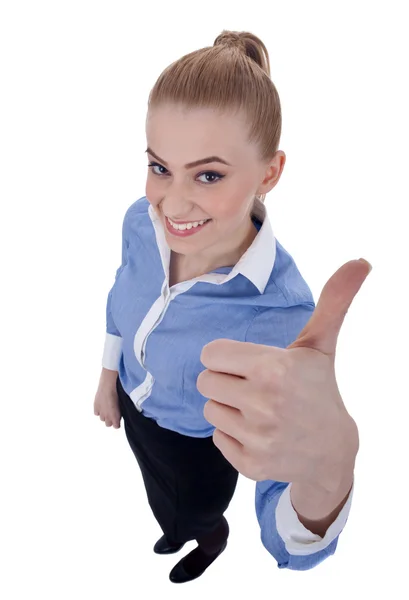 Glad framgångsrik affärskvinna gör ok tecken — Stockfoto