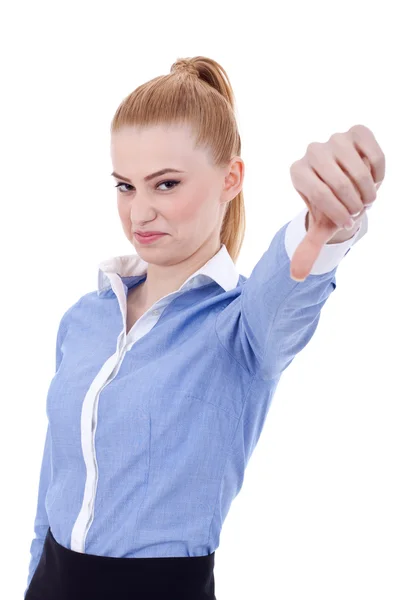 ビジネスの女性ジェスチャーを親指と — ストック写真