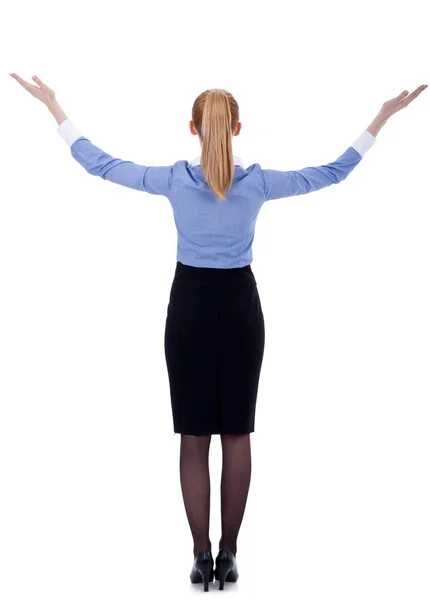 Affärskvinna som håller händerna upp — Stockfoto