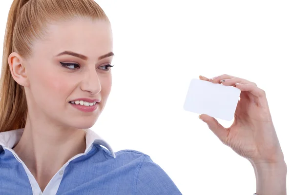 Busineewoman with the business card — Stock Photo, Image
