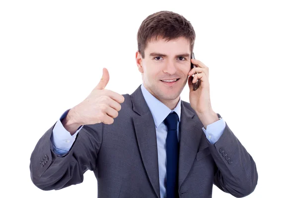 Корпоративний чоловік позитивно по телефону — стокове фото