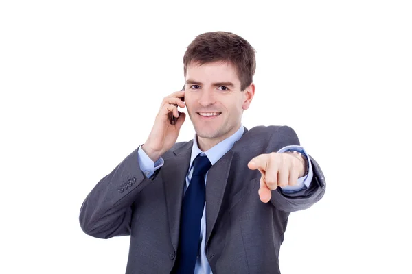 Talking on phone and pointing — Stock Photo, Image