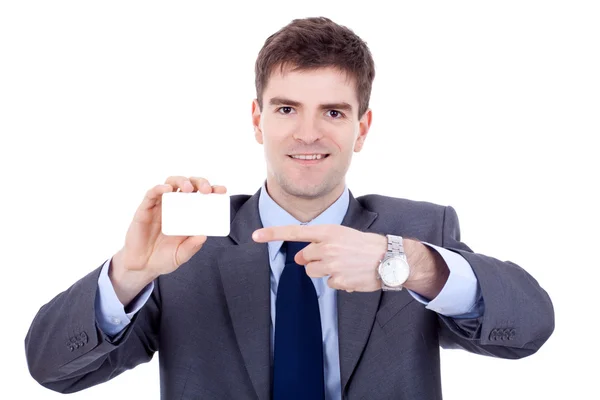 Homem mostra seu cartão de visita — Fotografia de Stock