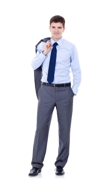 Business man holding coat over shoulders — Stock Photo, Image